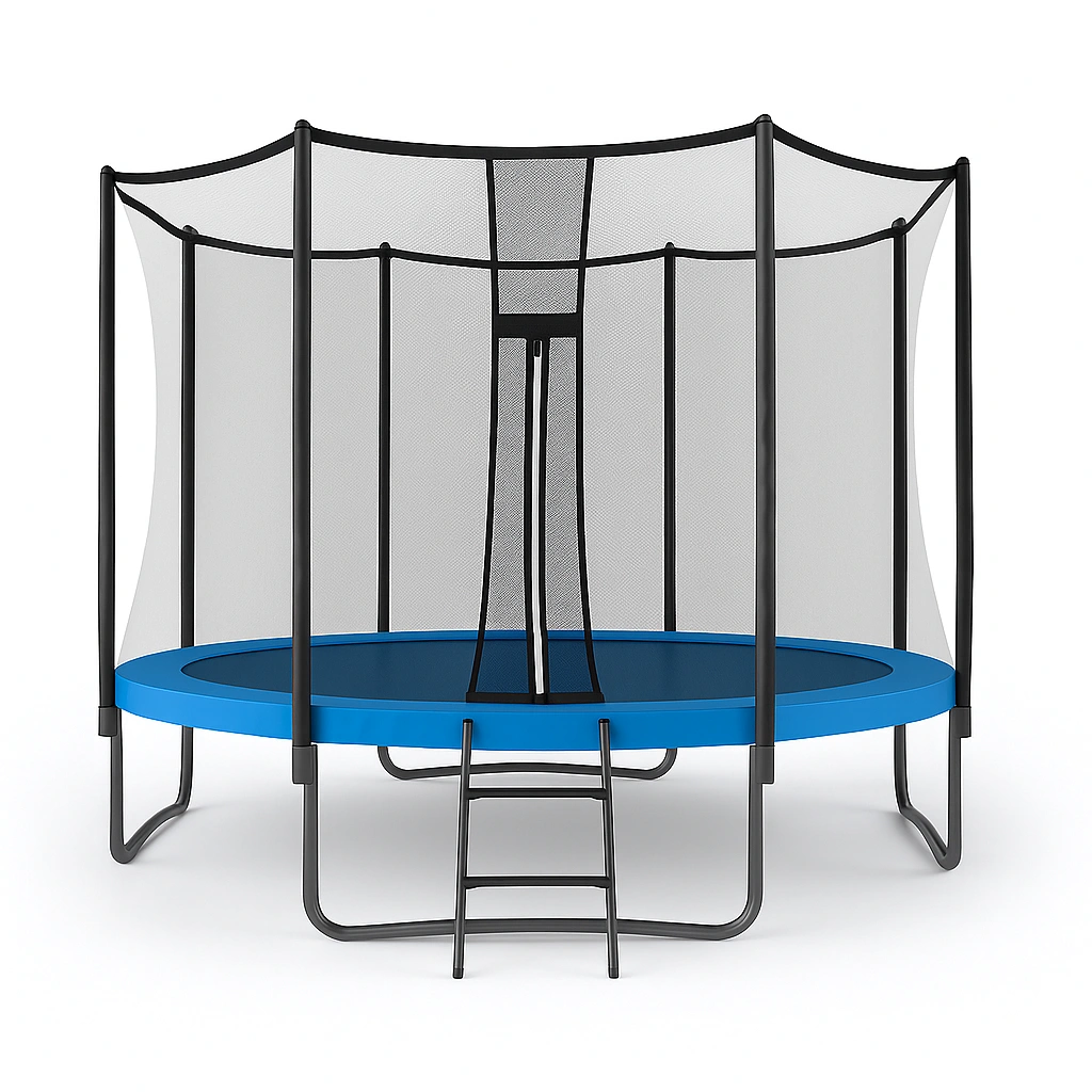 Trampolín redondo con red de seguridad y escalera, azul, para jardín, 3,6 x 3,6 x 2,5 m