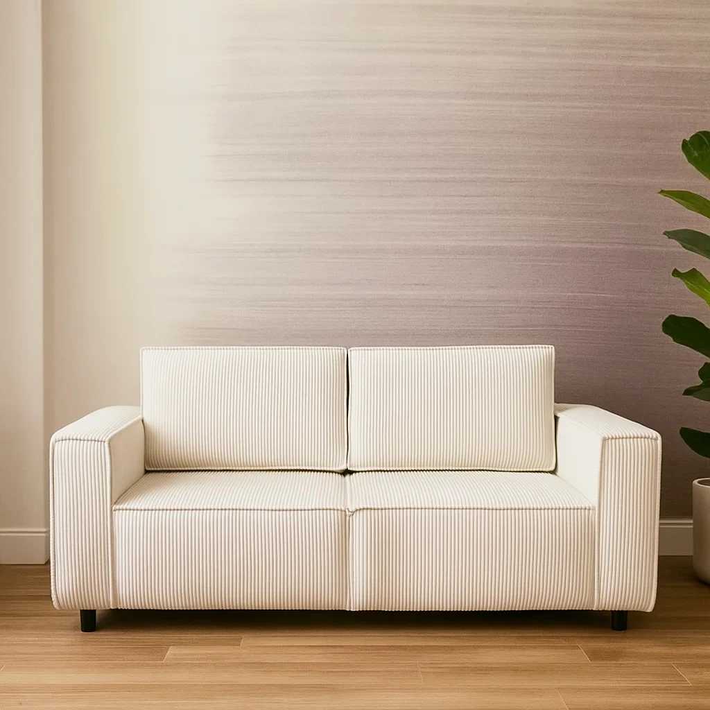 Sofá - 2 plazas recto de pana beige de terciopelo para salón 178×88×86 cm - ln8gP4HGiFIN