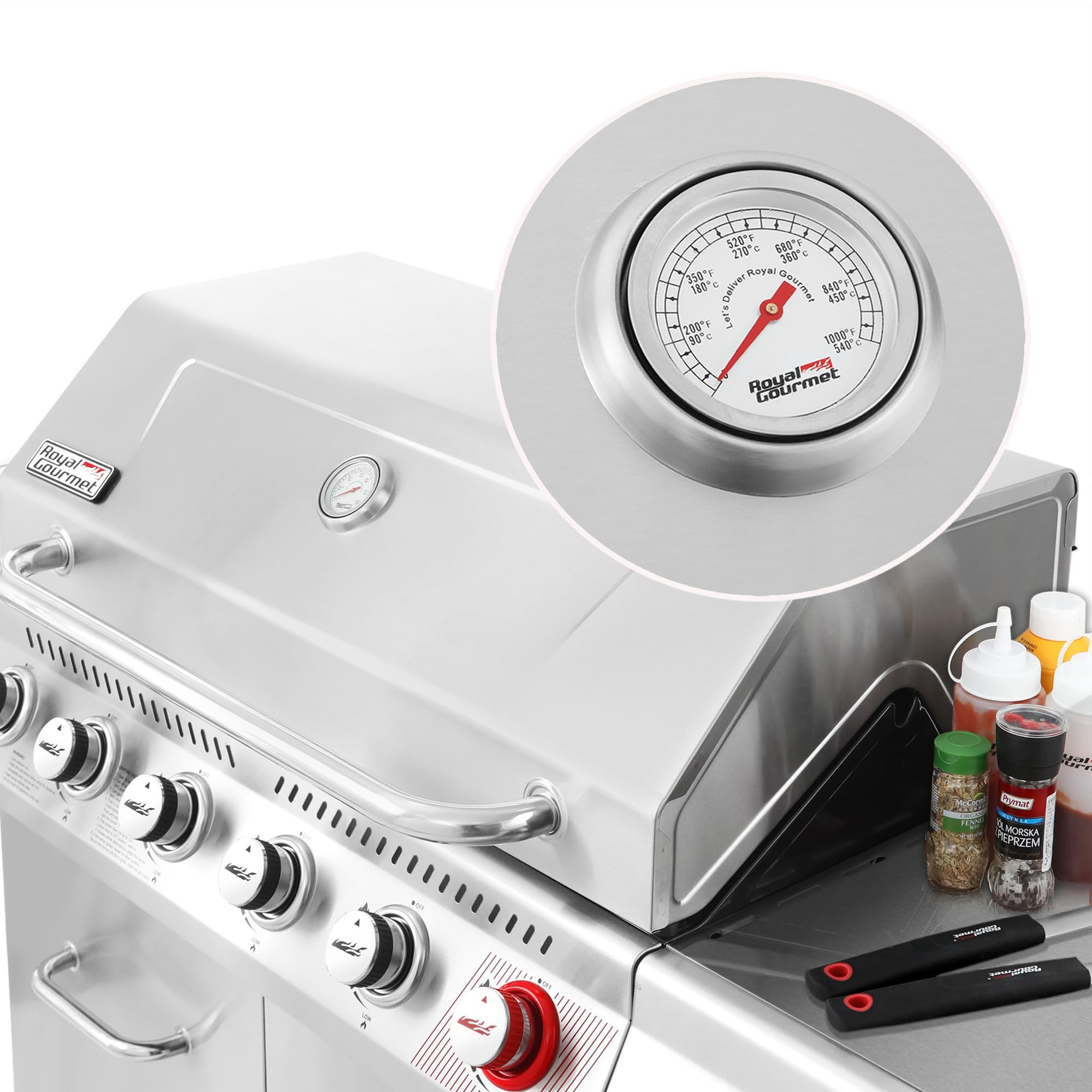 2025 Parrilla a Gas Royal Gourmet GA6402S de Acero Inoxidable, Parrilla Propana Premier de 6 Quemadores con Quemador para Sellar y Quemador Lateral, 74,000 BTU, Estilo Gabinete, Parrilla para BBQ al Aire Libre, Plata