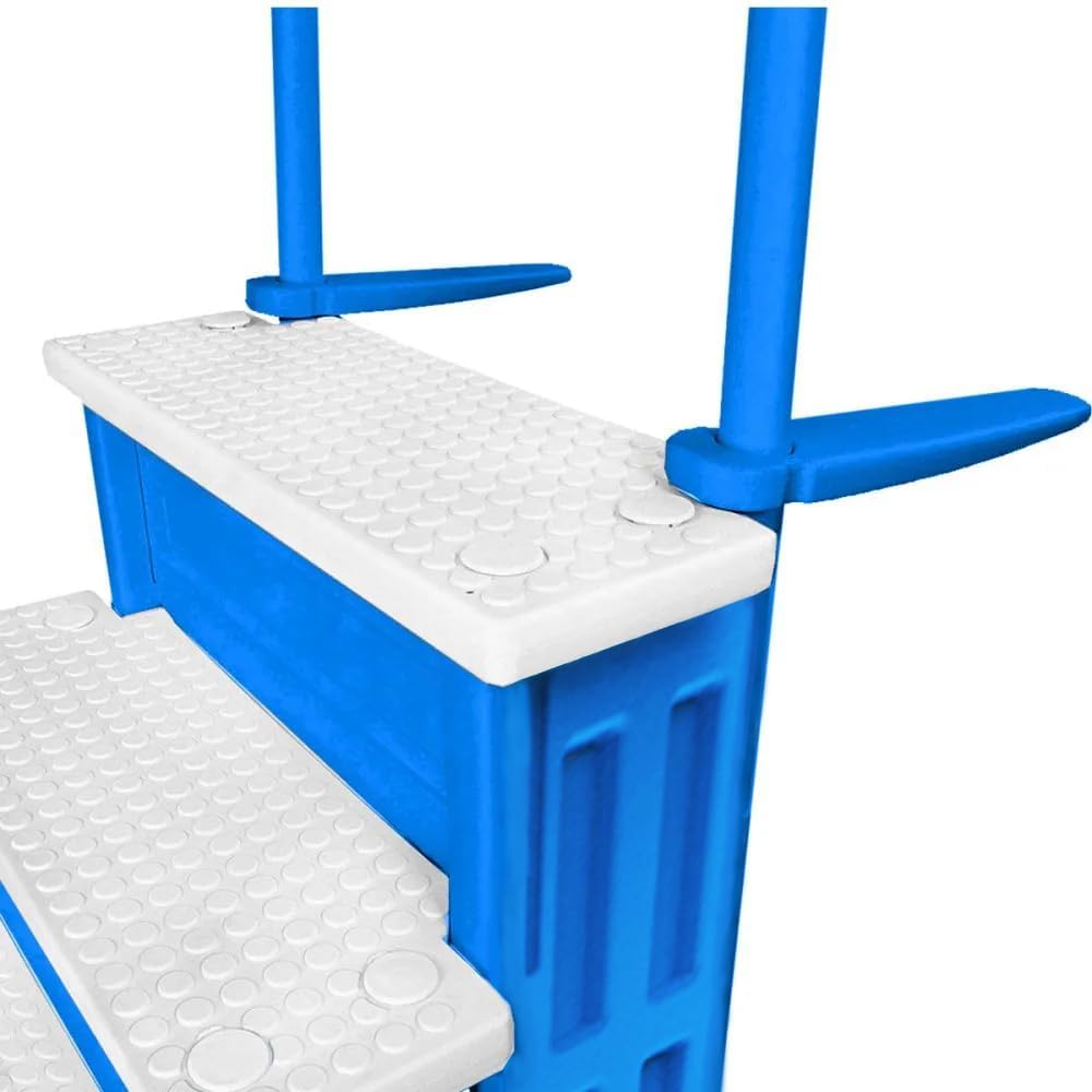 Escalones antideslizantes Aqua Select para piscinas elevadas | Azul | Para piscinas sobre tierra | Se pueden montar en terrazas de 48