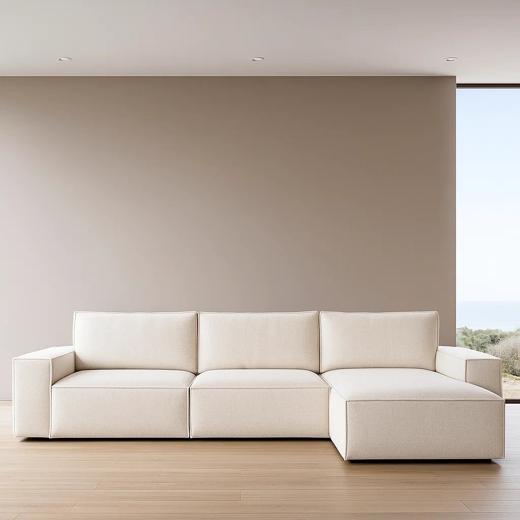 Sofá XXL panorámico convertible con baúl beige poliéster para salón 349×195×85 cm - tgAjBKv8hssT