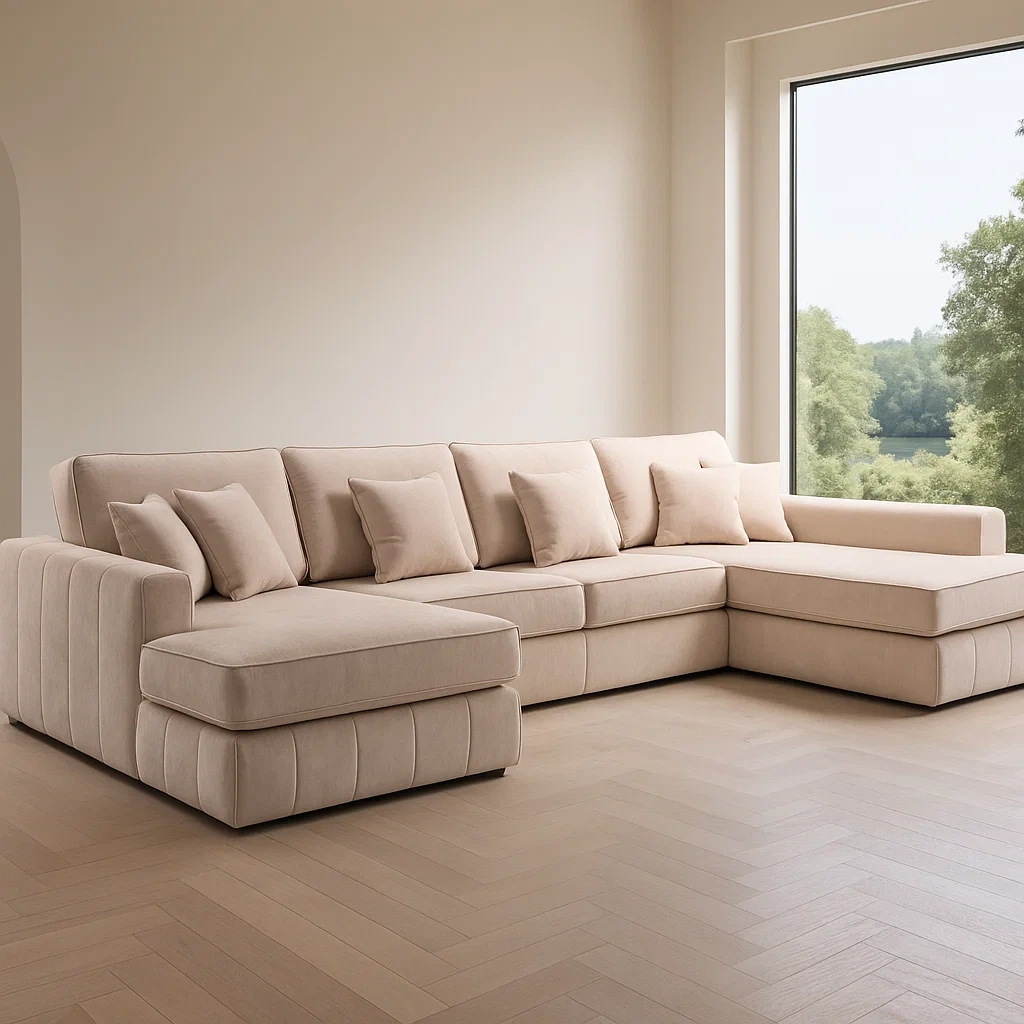 Sofá XXL esquinero derecho beige de poliéster para salón 369×208×88 cm - n5mjwbx95AnM