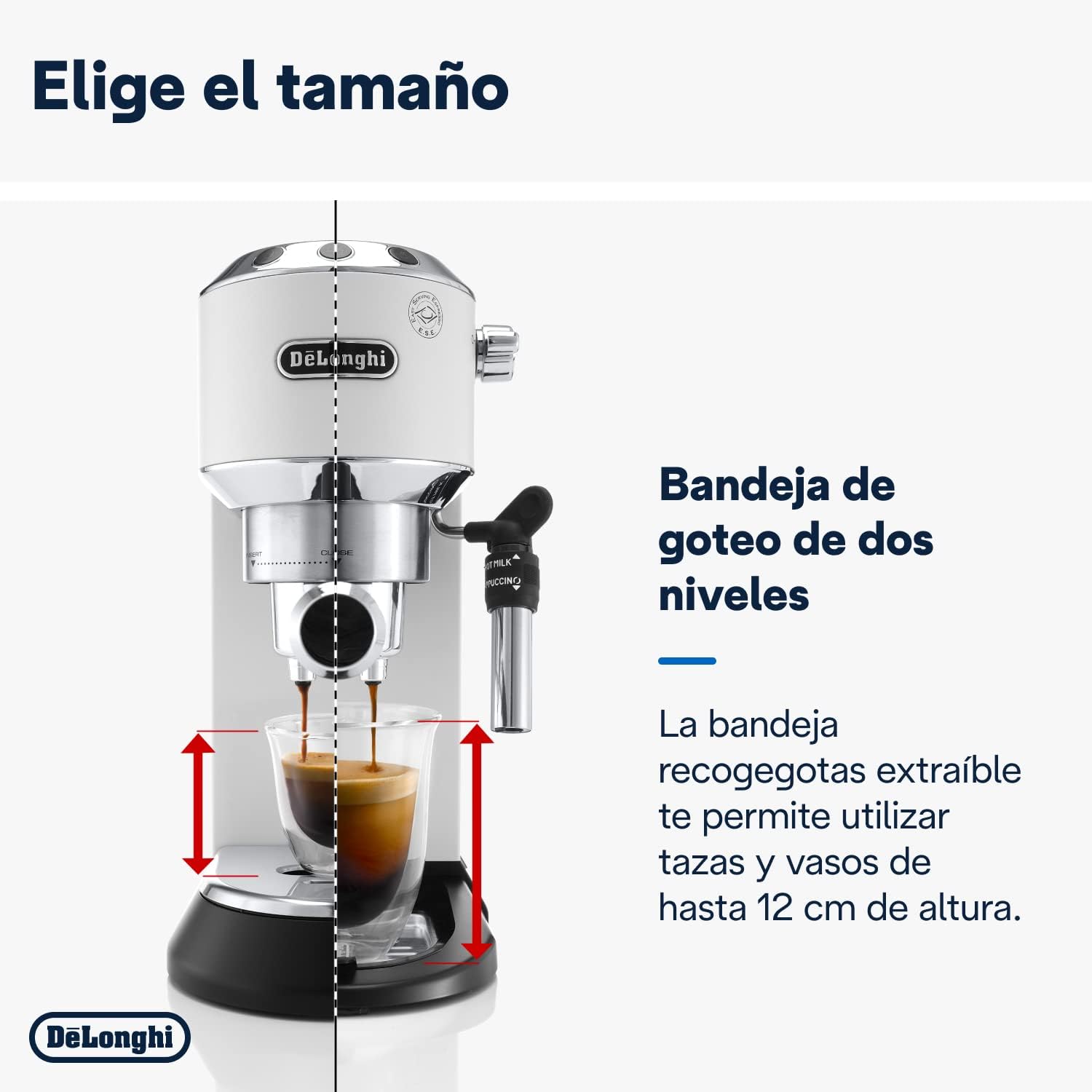De'Longhi Dedica – Cafetera de Bomba de Acero Inoxidable para Café Molido o Monodosis, Espresso y Capuchino, Depósito de 1.3 Litros, Sistema Antigoteo, Modelo EC685.M, Color Metal