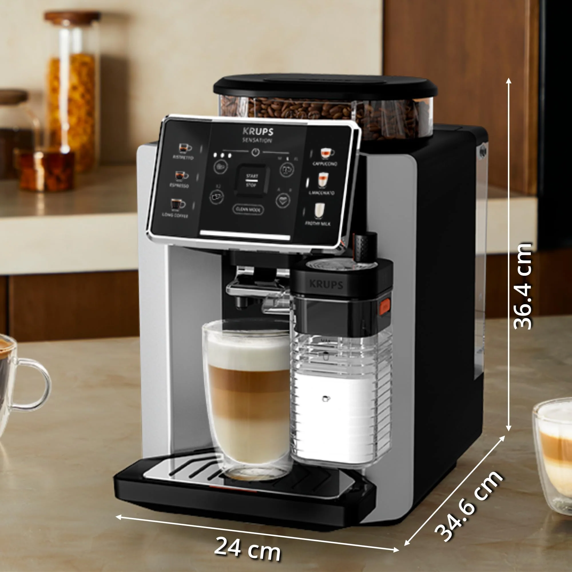 2025 Krups Essential - Cafetera súper automática, 15 Bares de presión, Molinillo cónico de Metal, con selección de cantidad e Intensidad de café, 1.7 l, 1 Cups, Acero, Pantalla LCD + Acc. Leche