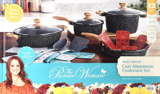 2025 Juego de Utensilios de Cocina de Aluminio Fundido de 12 Piezas The Pioneer Woman Prairie Signature, Charcoal Speckle
