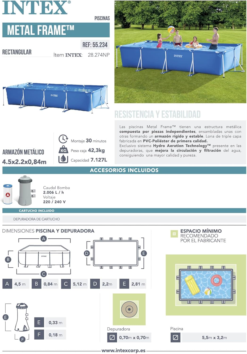Intex 28271NP – Piscina Desmontable Small Frame 260 x 160 x 65 cm, 2.282 Litros, Azul