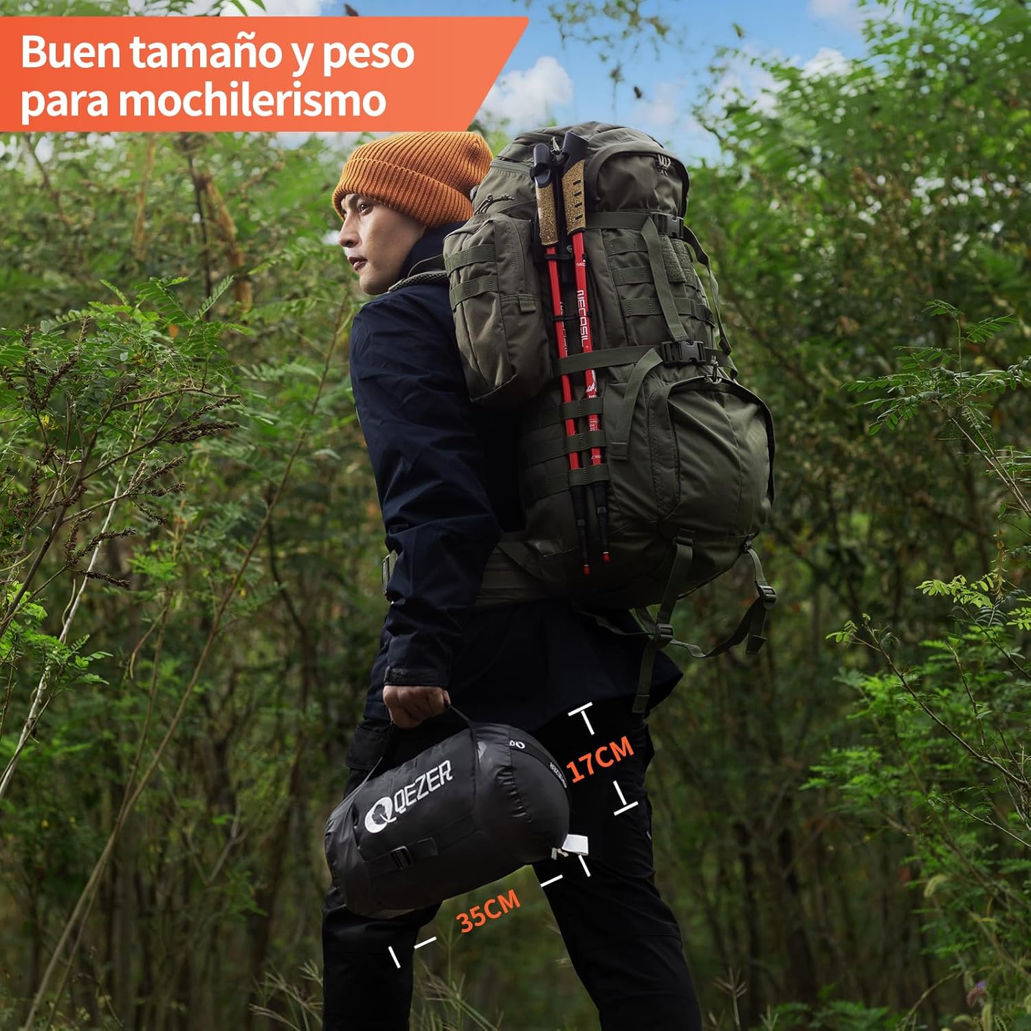 QEZER Saco de Dormir Plumón 220 cm x 80 cm 8 ~ -3 ℃ Saco de Dormir 4 Estaciones Ultraligero Adultos y Niños,Sleeping Bag para Camping y Senderismo