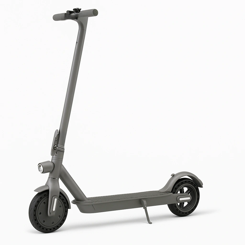 Patinete infantil gris, estructura de metal, apto para niños