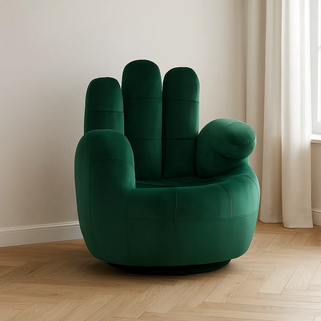Sillón en forma de mano Catchy verde pino terciopelo salón 82×78×89 cm - wBATAAwO4BCb