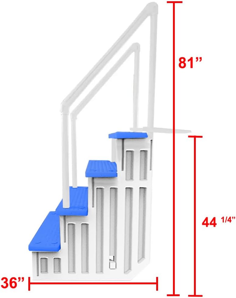 Escalones antideslizantes Aqua Select para piscinas elevadas | Azul | Para piscinas sobre tierra | Se pueden montar en terrazas de 48