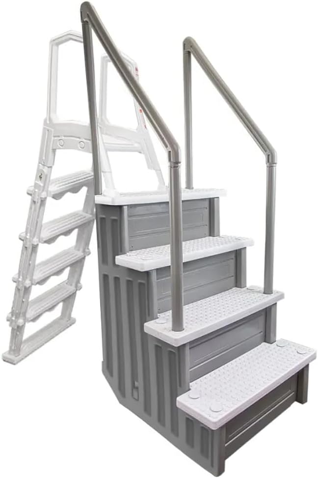 Escalones antideslizantes Aqua Select para piscinas elevadas | Azul | Para piscinas sobre tierra | Se pueden montar en terrazas de 48