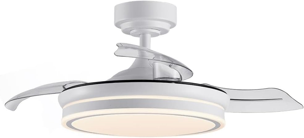 wonderlamp – Ventilador de Techo con Luz LED Pearl Mini, Aspas Retráctiles, Motor DC Muy Silencioso, 3 Temperaturas de Color Regulables, 46W, Blanco