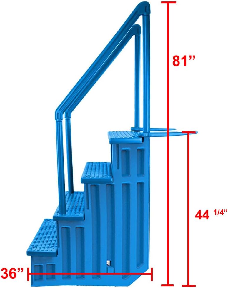 Escalones antideslizantes Aqua Select para piscinas elevadas | Azul | Para piscinas sobre tierra | Se pueden montar en terrazas de 48