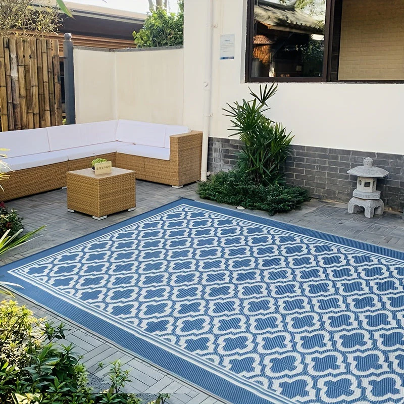 Wasserfester Outdoor Teppich Rund im Boho-Stil für Balkon und Terrasse