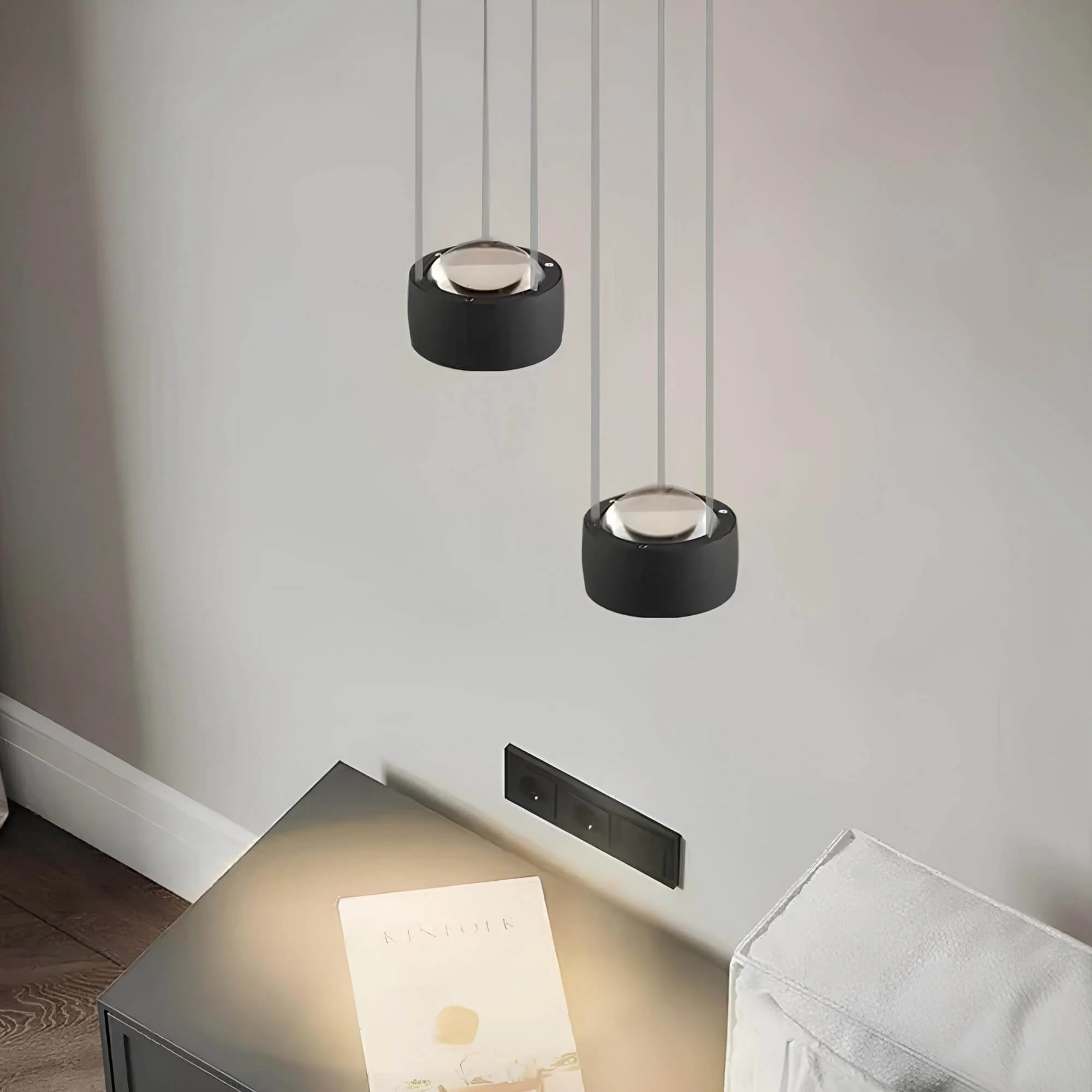 Moderne Pendelleuchte Schwarz mit Glaslinse für Esszimmer und Wohnzimmer