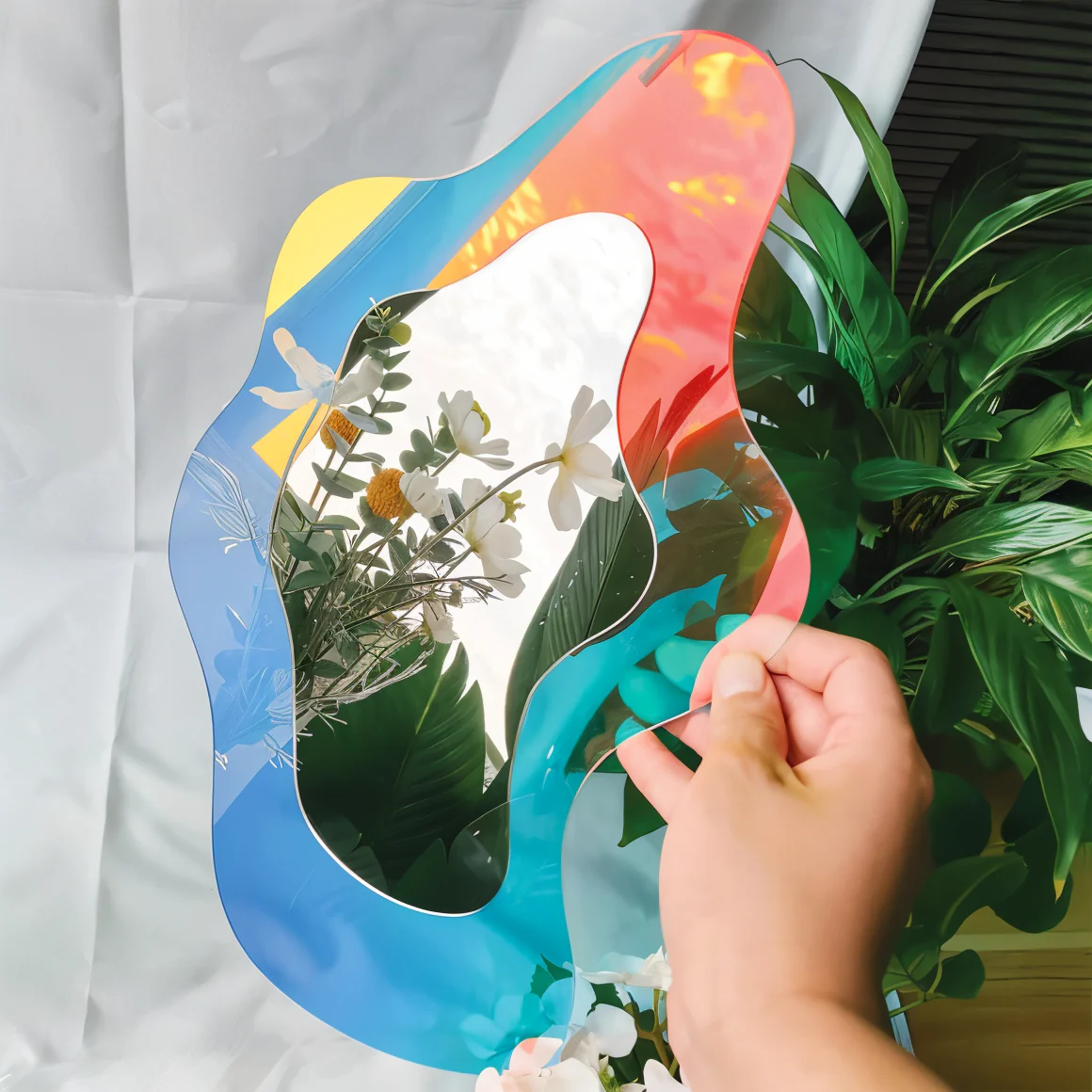 Geometrischer Acrylspiegel - Rahmenlose Wanddekoration mit Wellenmuster