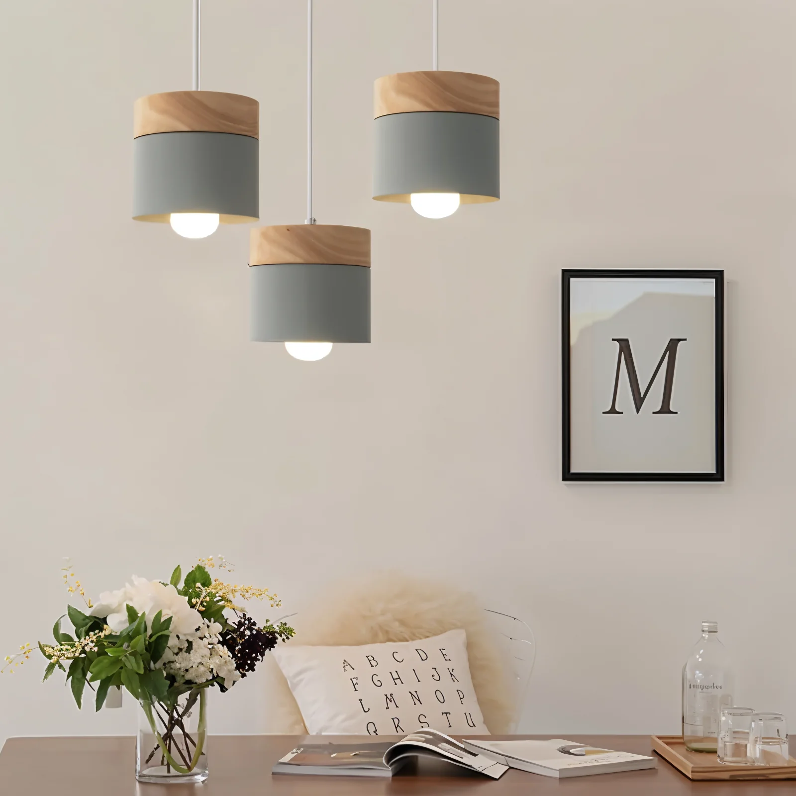 Elegante Pendelleuchte Holz mit Warmem Licht für Esszimmer und Wohnbereich