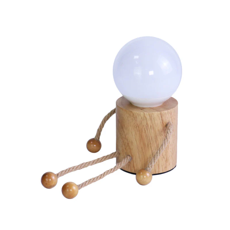 Puppenförmige LED Nachttischlampe aus Holz für Kinderzimmer - Charmante Tischlampe