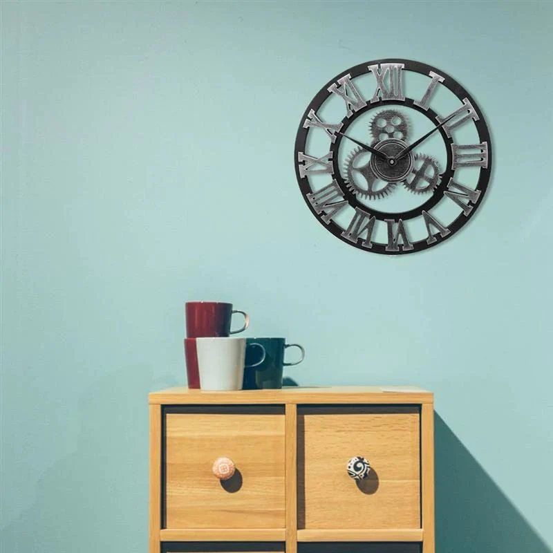 Große Wanduhr Modern Schwarz im Industriestil mit Vintage-Charme, Robustes Design