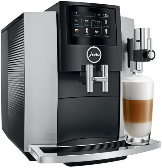 Jura S8 64 oz Water Capacity, 10 oz Bean Capacity, 15 Types of Drinks Automatic Coffee Machine (Moonlight Silver, Renewed)