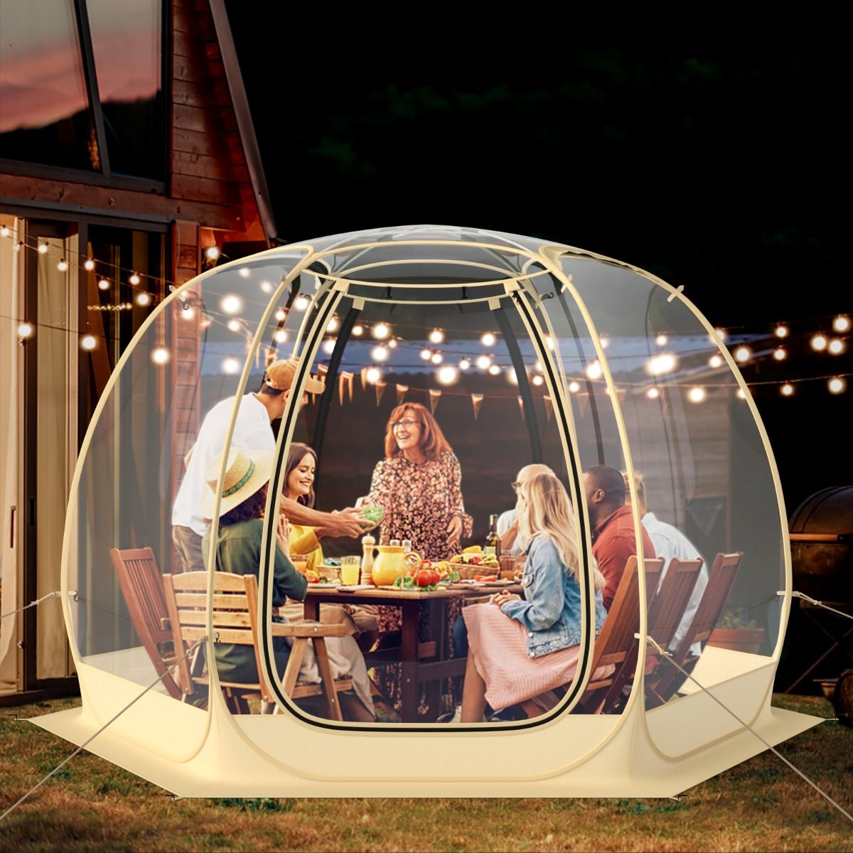 Tente Bulle à Ouverture Instantanée pour 6 à 10 Personnes Tente Dôme d'Extérieur 328 x 328 cm Résistante Aux Intempéries Transparent