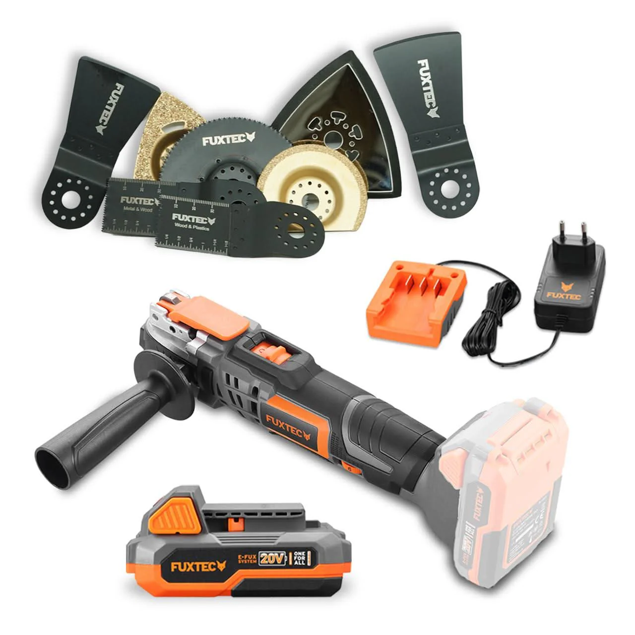 FUXTEC - Outil multifonctions sans fil 20V 3en1 FX-E1MT20 Kit et accessoires 8 pièces