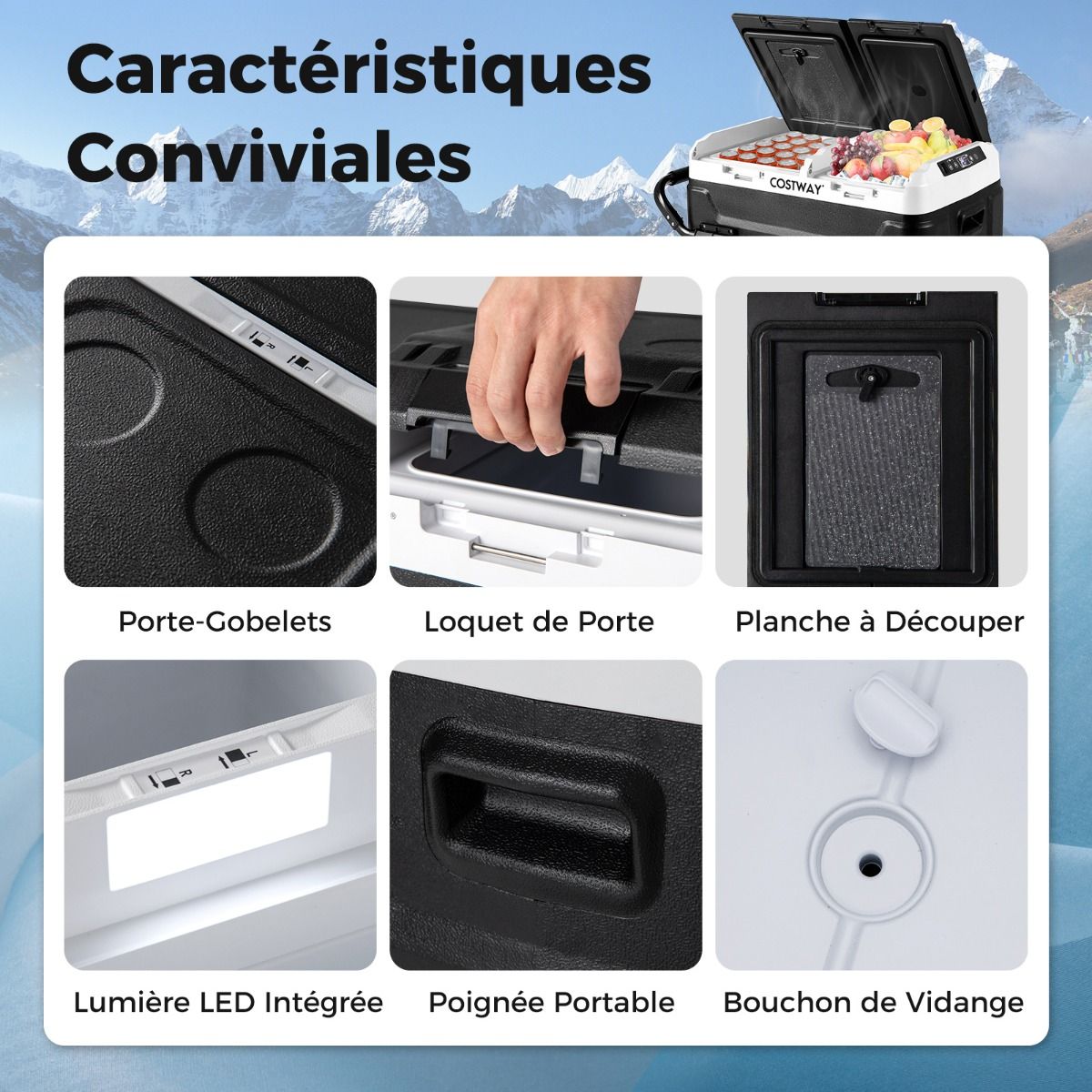 Glacière Électrique Portable Double Zone 40L Réfrigérateur de Voiture 12 V à Compresseur -20℃ ~ 20℃ 12/24V CC et 100-240V CA Noir