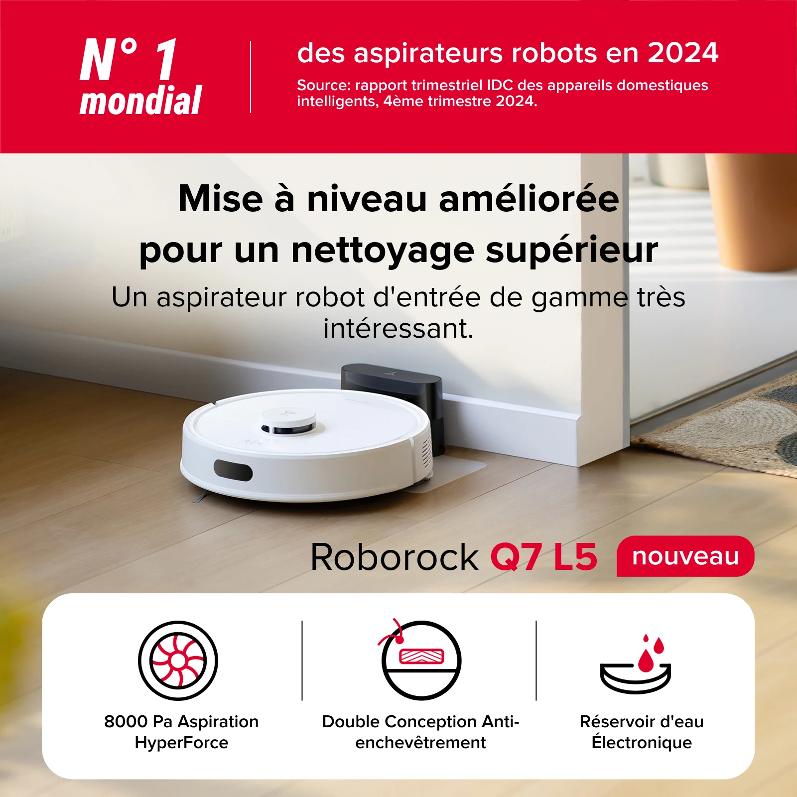 Roborock Q7 L5 robot aspirateur avec aspiration de 8 000 Pa