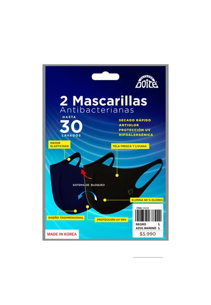 Pack 2 Protector Mascarilla Unisex Negro Y Azul Marino Doite