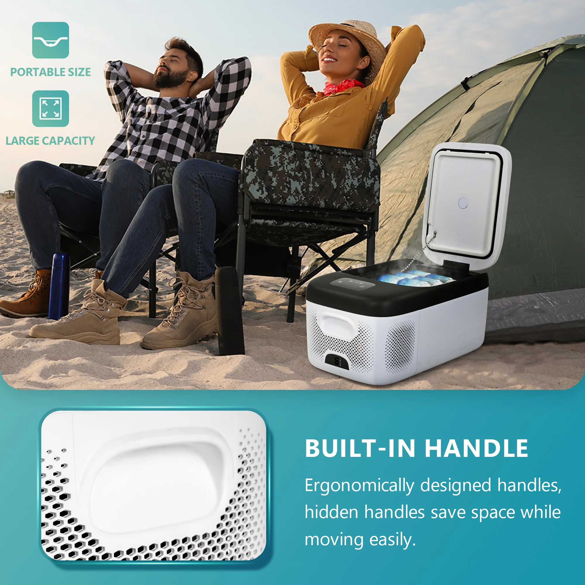 Euhomy Portable 12 Volt Car Refrigerator,15-21 Quart, Single Zone, App Control, Matte Finish, Automatic Defrost, Multi-Power Compatible