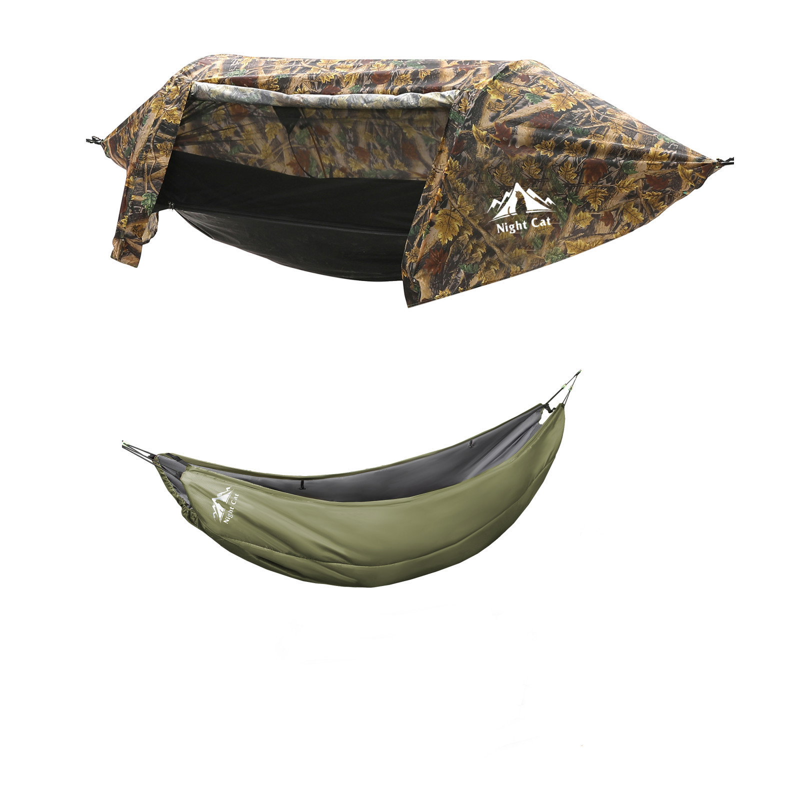 Night Cat Hammock Tent with Mosquito Net and Underquilt Set Waterproof Rainfly for 1 Person Hiking Camping in Garden Backyard Wild Dark Green
