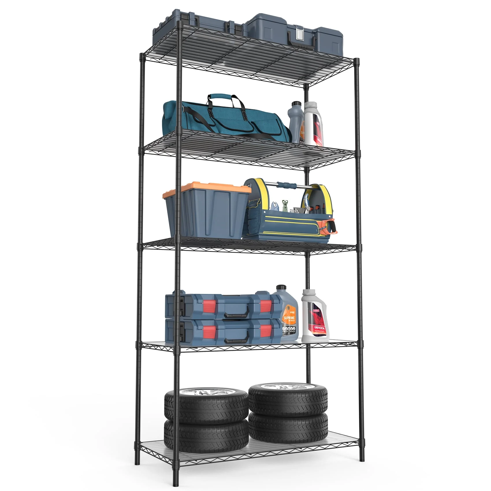 5-Tier Wire Shelving Unit, Height Adjustable Metal Shelves, 36
