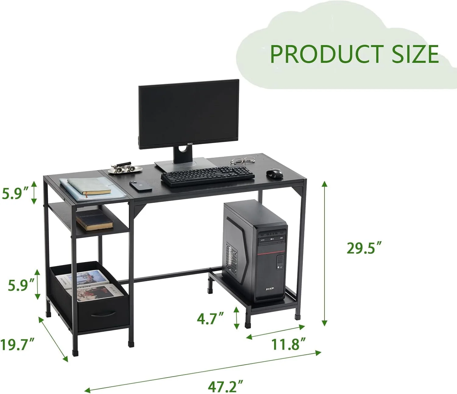 47 inch Computer Desk with Storage, Home Office Adult Lap Desks with Shelf, Bedroom, Living Room