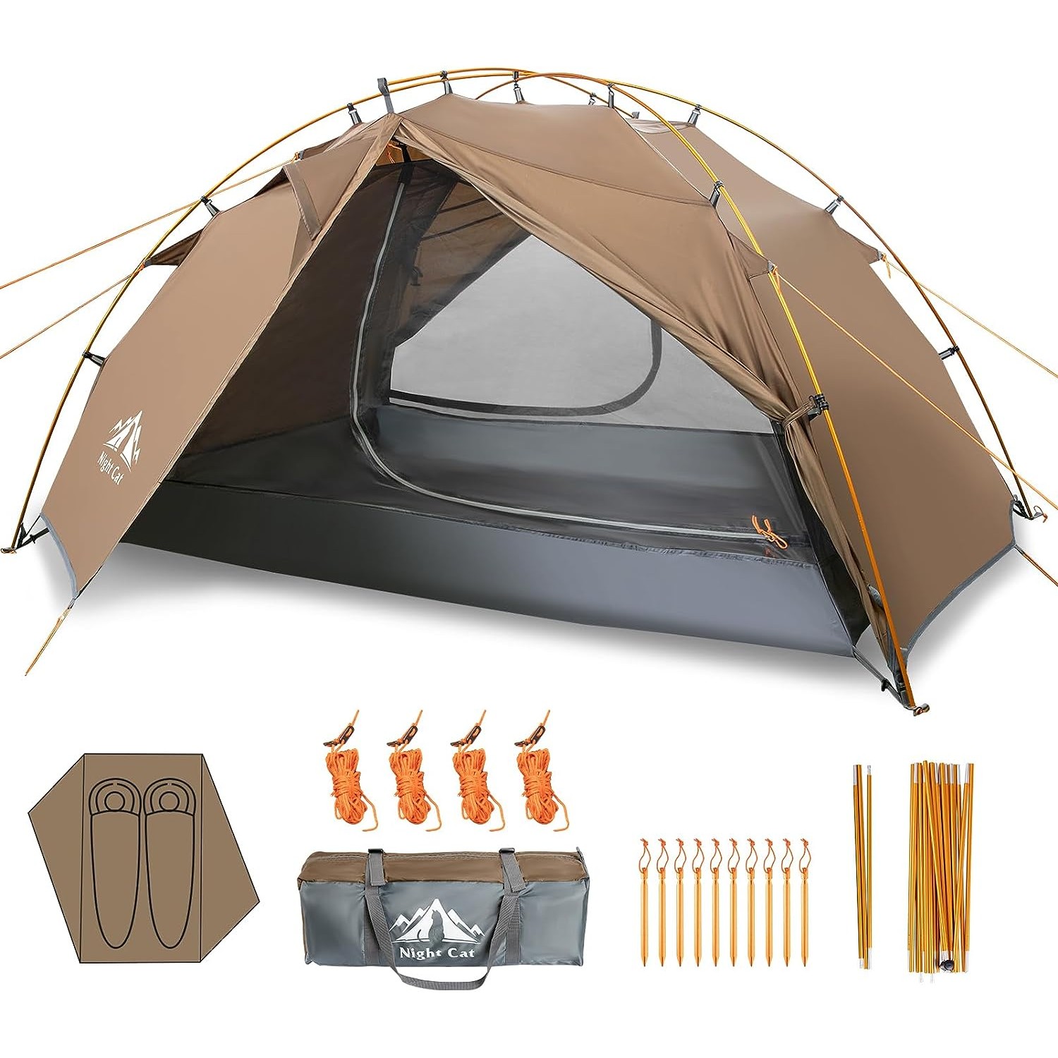 Night Cat Backpacking Tents 2 Persons Fast Setup Hiking Camp Tent with Foldable Pole Double Layers Two Doors Waterproof Lightweight Compact 7x4.4ft with Separated Rainfly Aluminium Pole