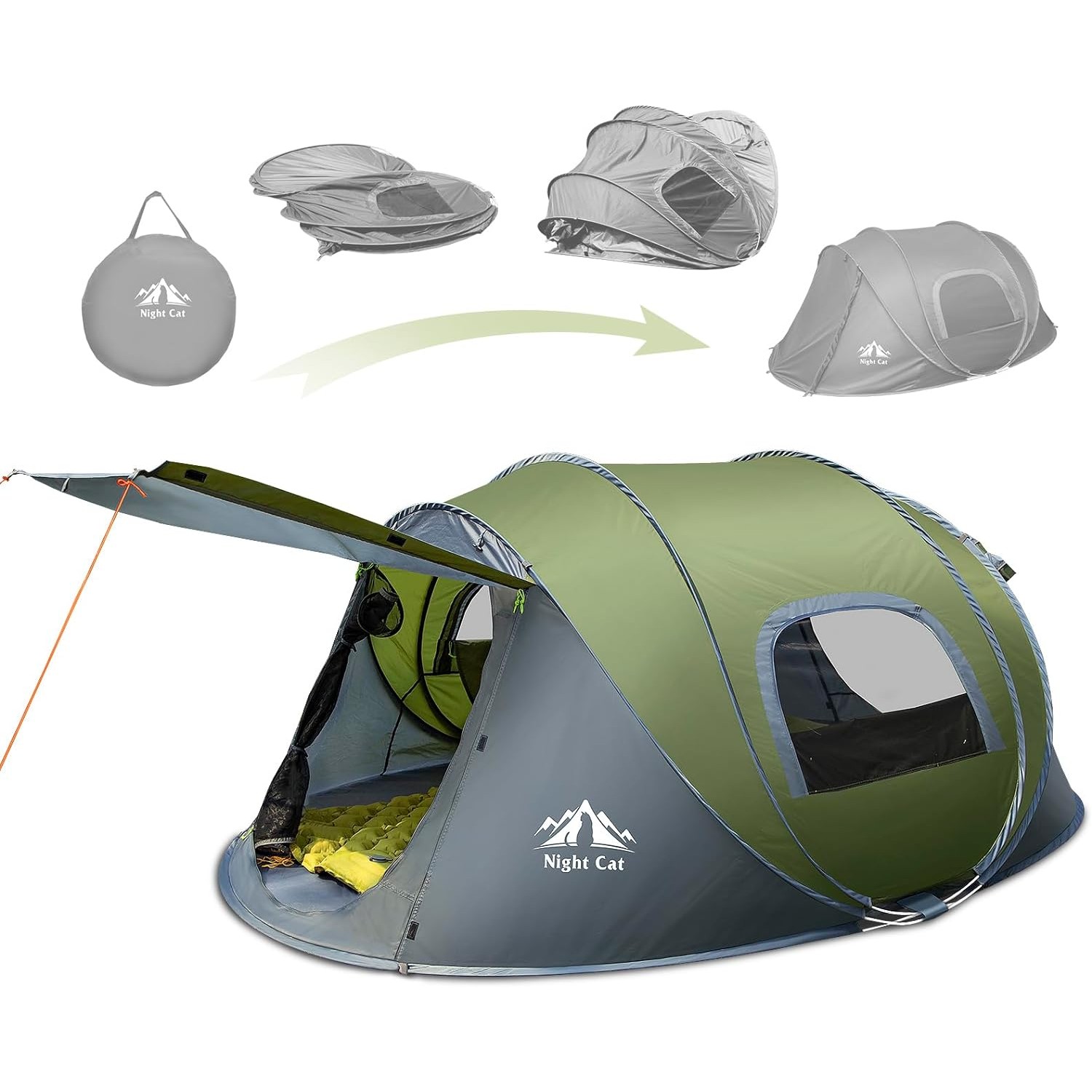 Night Cat Pop Up Tent 2 4 Person: Waterproof Camping Tent Easy Setup for Picnic Festival in Park Backyard Garden
