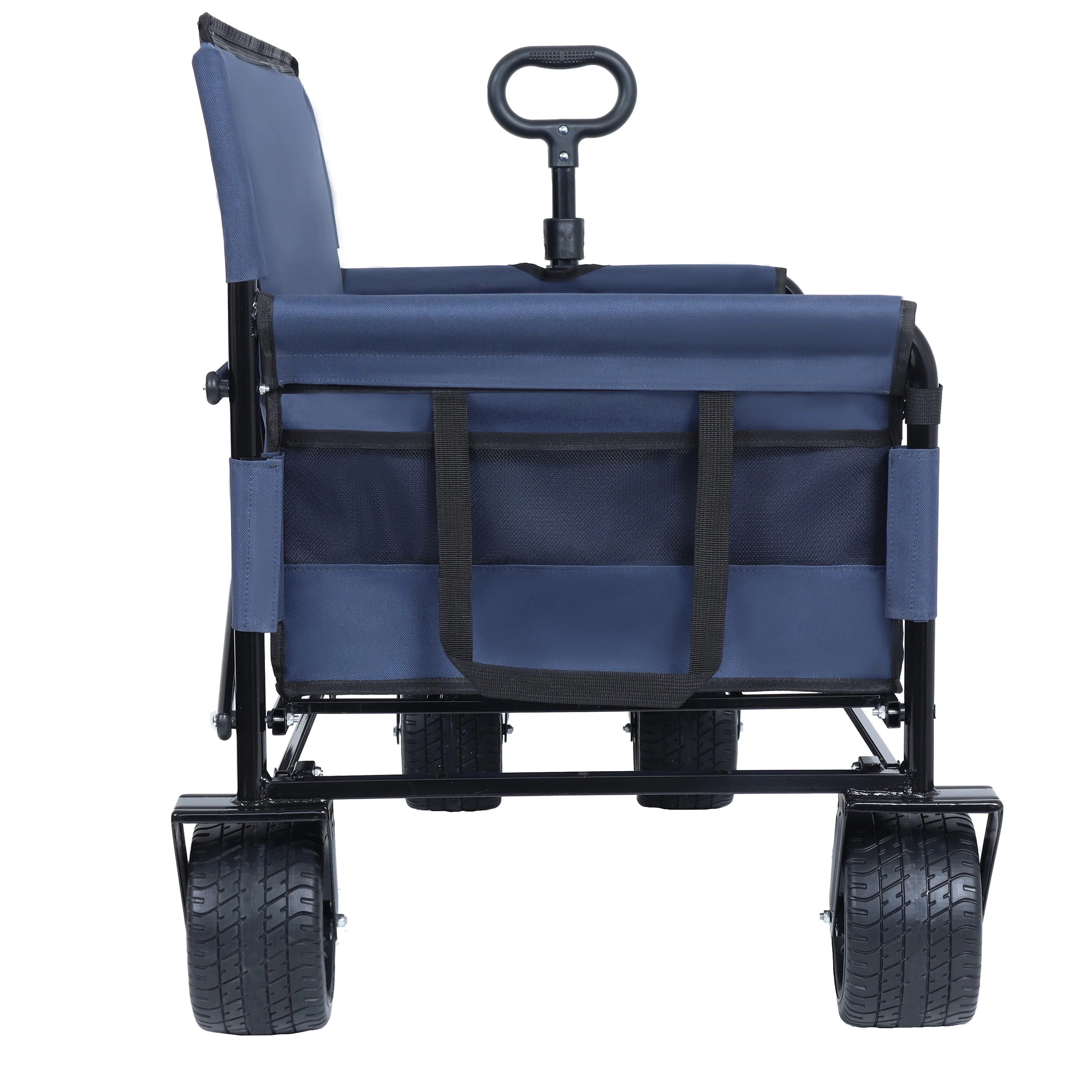 3-in-1 Convertible Folding Wagon Cart with Bench Seat, 500lbs Heavy Duty Utility Wagon with Adjustable Handle, 180L Capacity All-Terrain Wheels for Camping, Beach, Garden, Dark Blue
