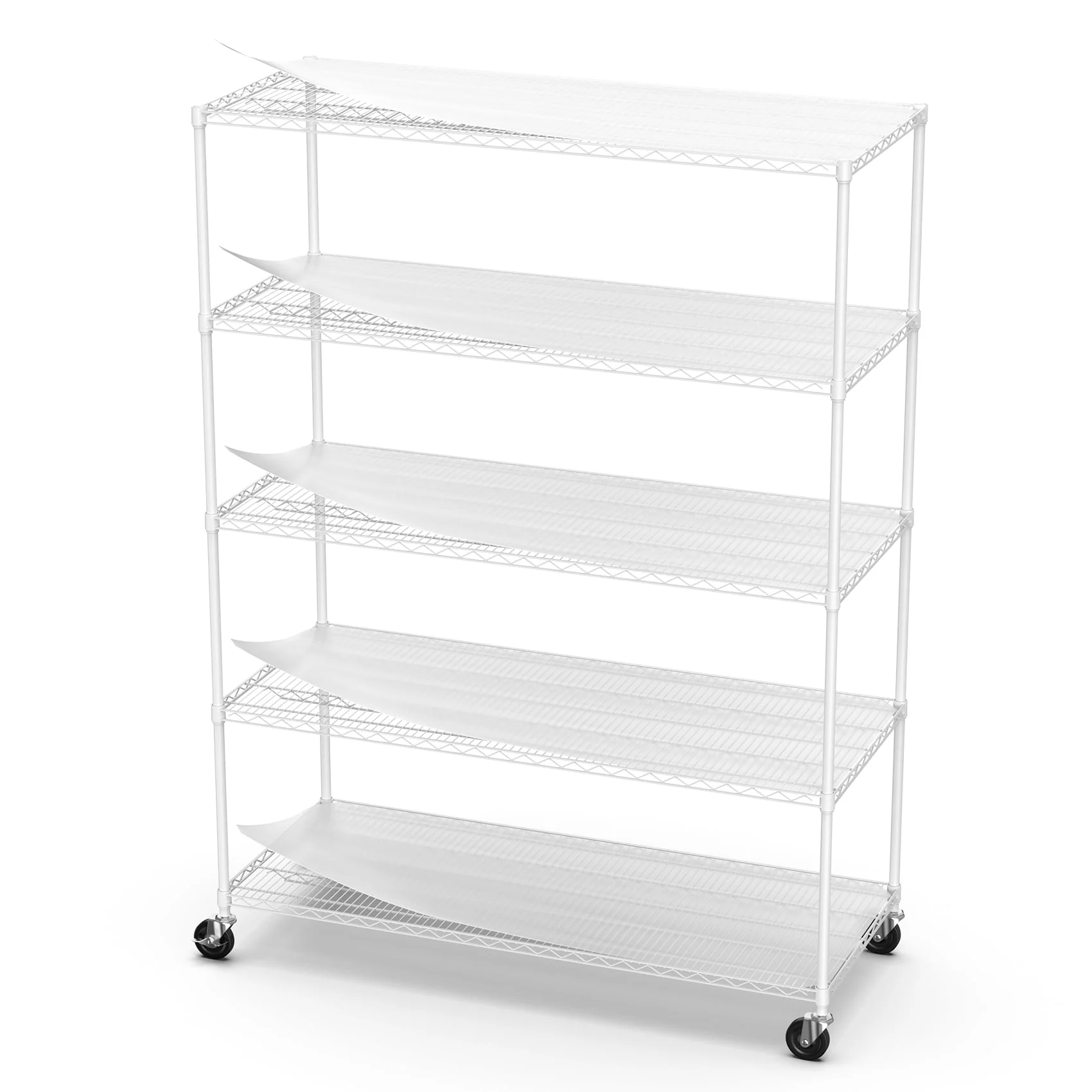 5-Tier Wire Shelving Unit, 600lbs Heavy Duty Adjustable Metal Storage Shelf with Wheels, 82