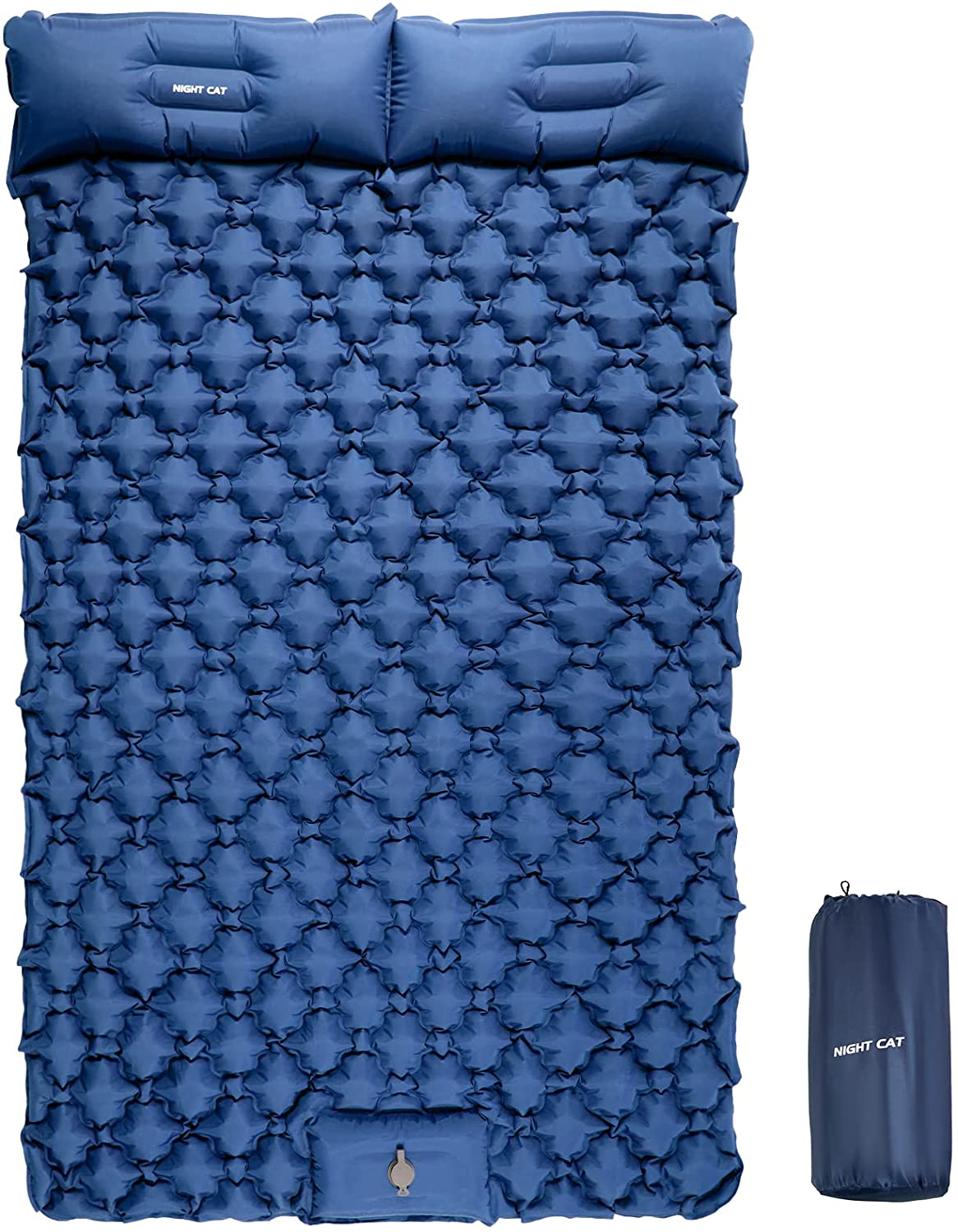 Night Cat Inflatable Double Sleeping Pad Mat Bed with Foot Pump and Double Pillow for Camping Backpacking Hiking Ultra-Light Compact Comfortable 77