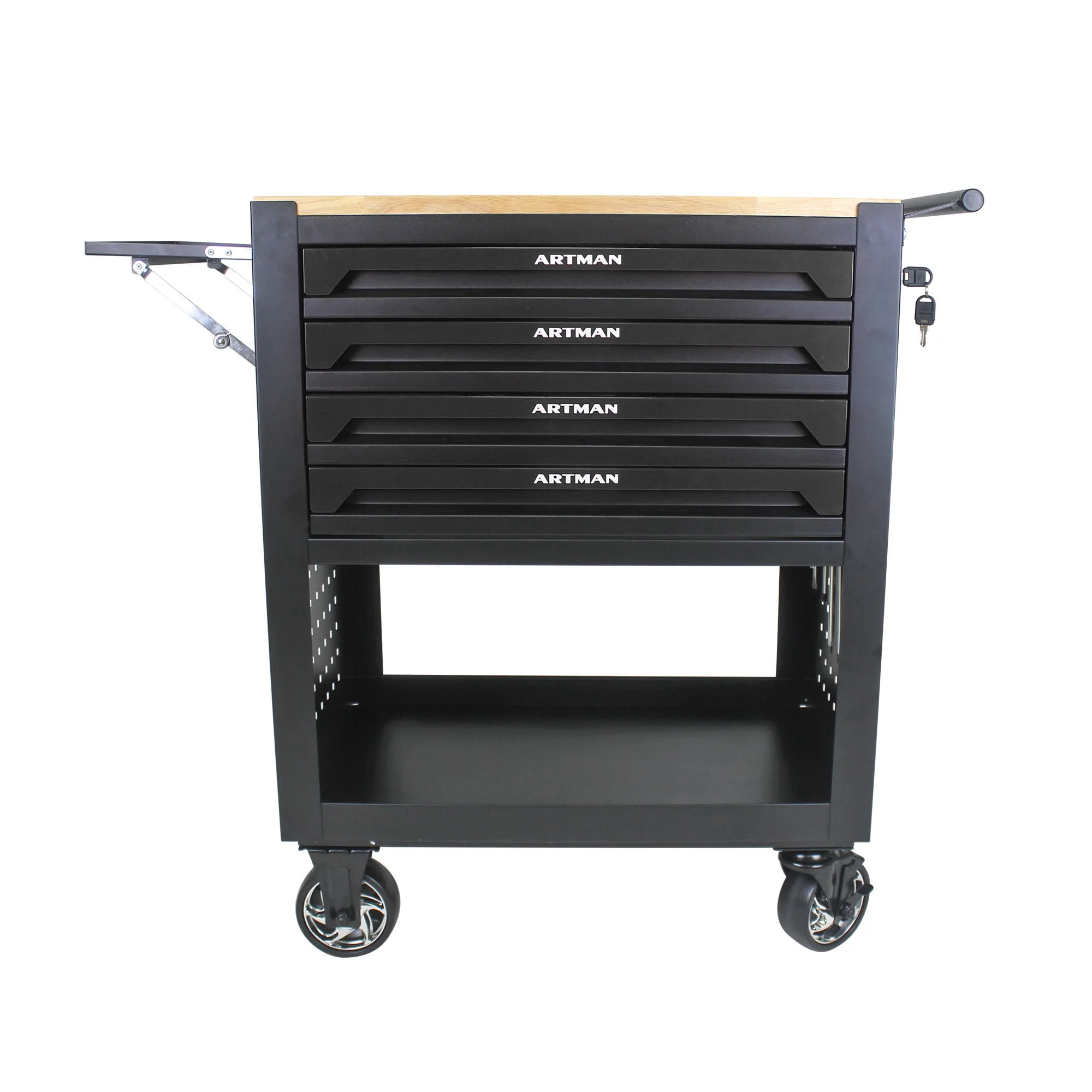 4 Drawers Multifunctional Tool Cart With Wheels And Wooden Top, 30.30