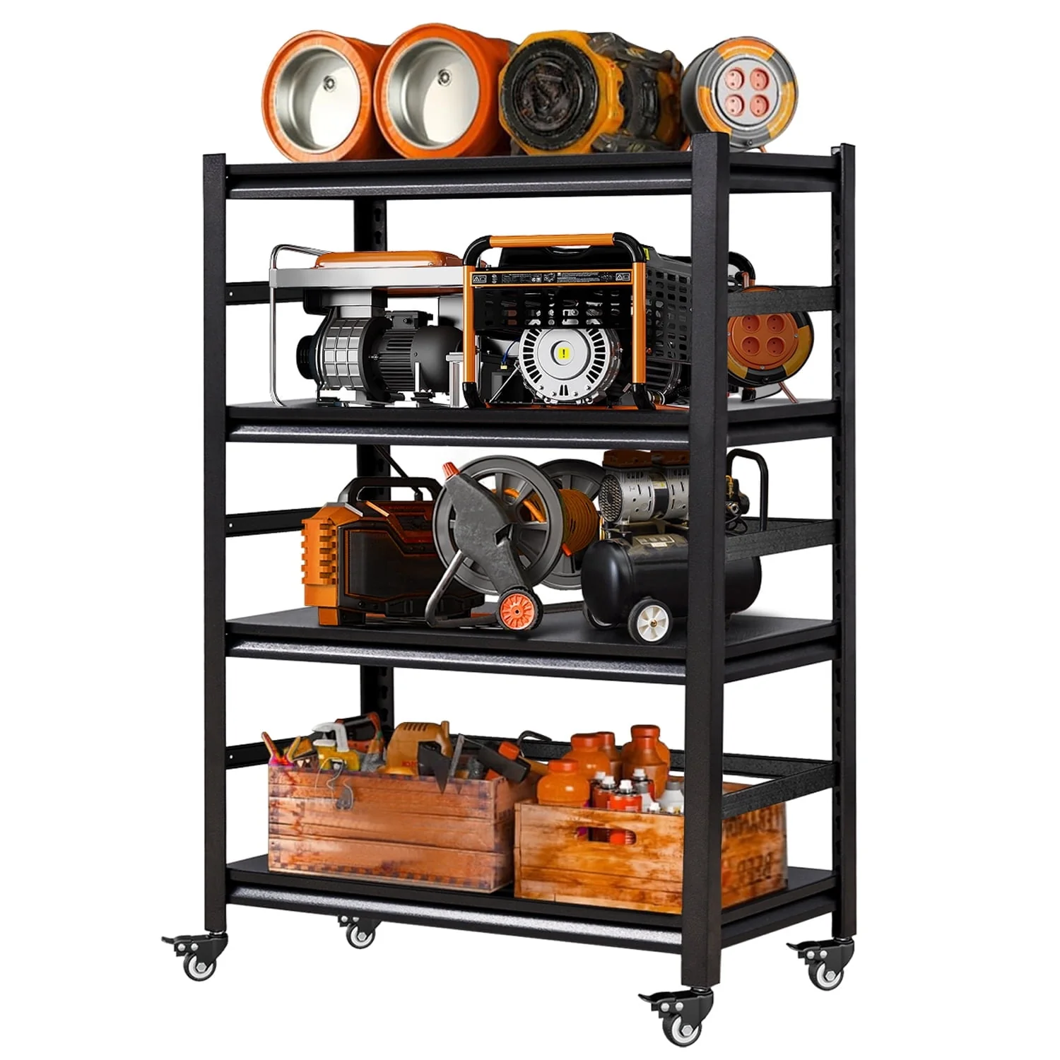 4-Tier Storage Shelving Unit, Metal Shelf with Wheels, 39.4