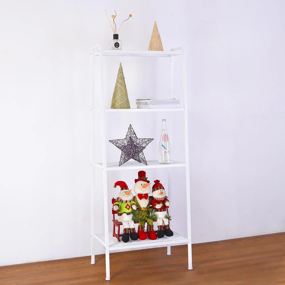 Ladder White Bookshelf, 4-Tier Metal Ladder Shelf 23.62