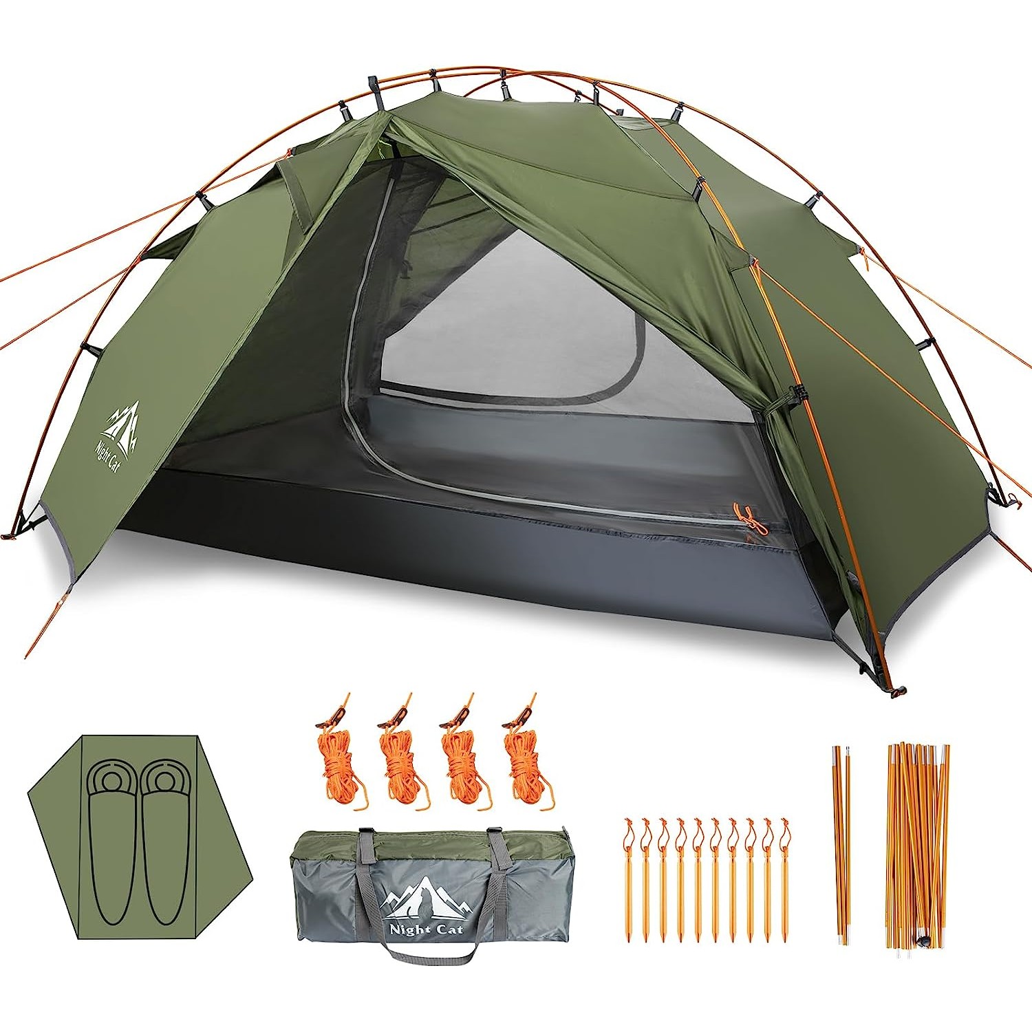 Night Cat Backpacking Tents 2 Persons Fast Setup Hiking Camp Tent with Foldable Pole Double Layers Two Doors Waterproof Lightweight Compact 7x4.4ft with Separated Rainfly Aluminium Pole
