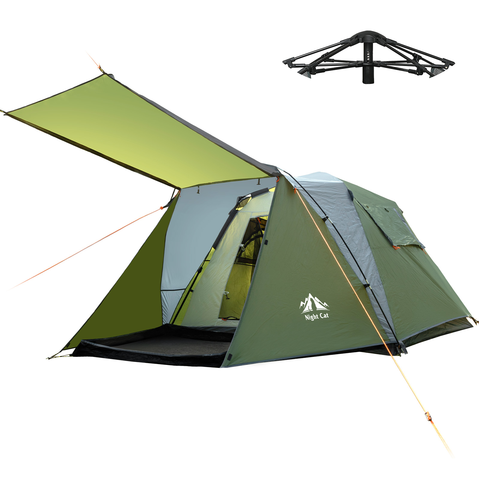 Night Cat Cabin Tent with Vestibule: 3 Persons Pop Up Camping Tent Double Layers Easy Quick Setup Waterproof