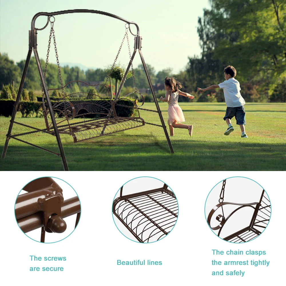 Upgraded Metal Patio Swing, Hanging Steel Porch Swing Chair for Outdoors, Heavy Duty Swing Chair Bench for Gardens & Yards, 660 LBS Weight Capacity, Black