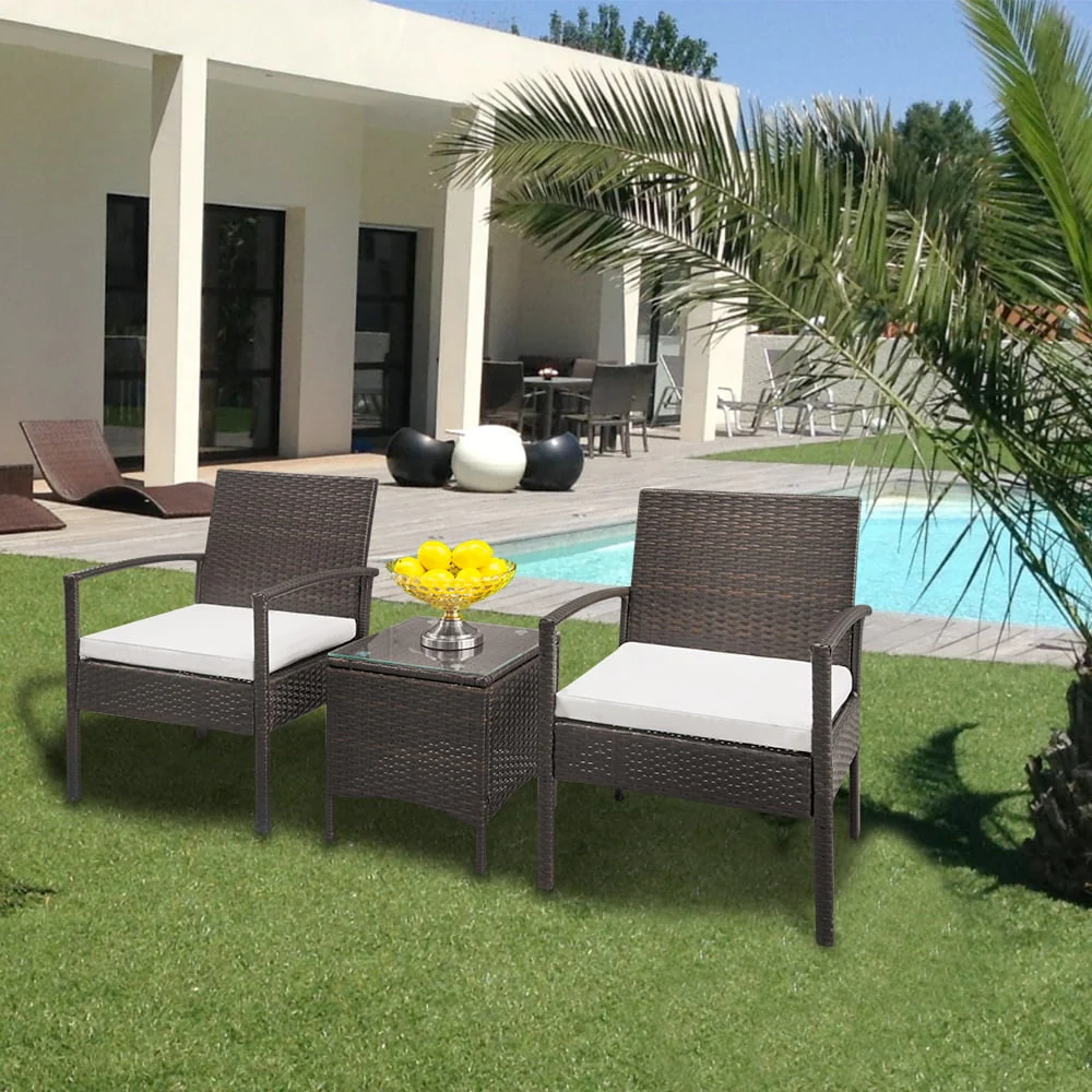 3 Pieces Patio Set Outdoor Wicker Patio Furniture Sets Modern Bistro Set Rattan Chair Conversation Sets with Coffee Table for Yard and Bistro,Black