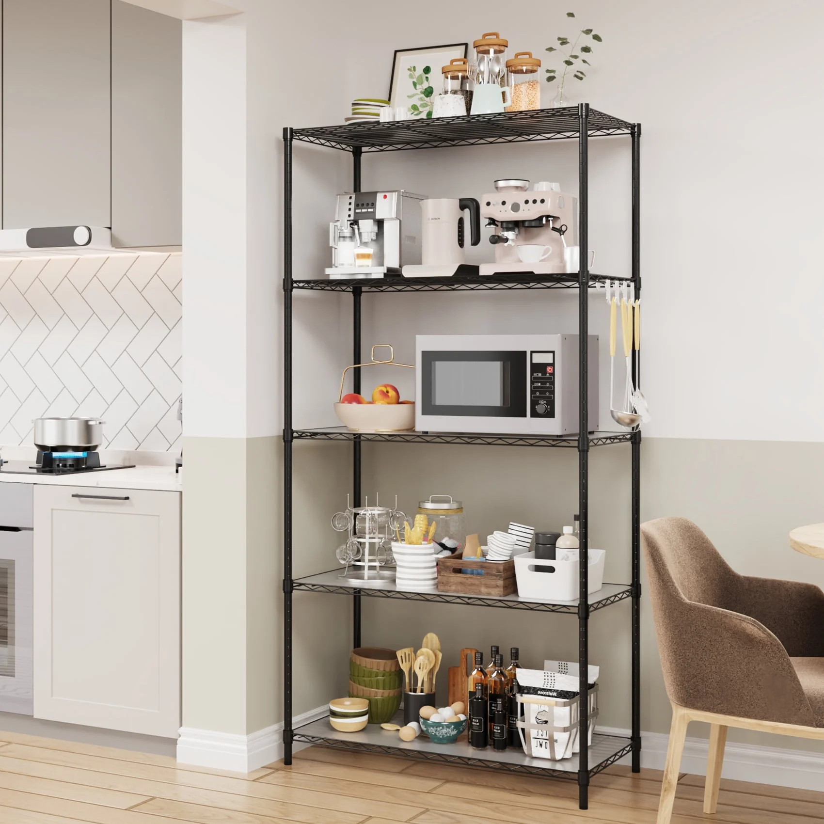 5-Tier Wire Shelving Unit, Height Adjustable Metal Shelves, 36