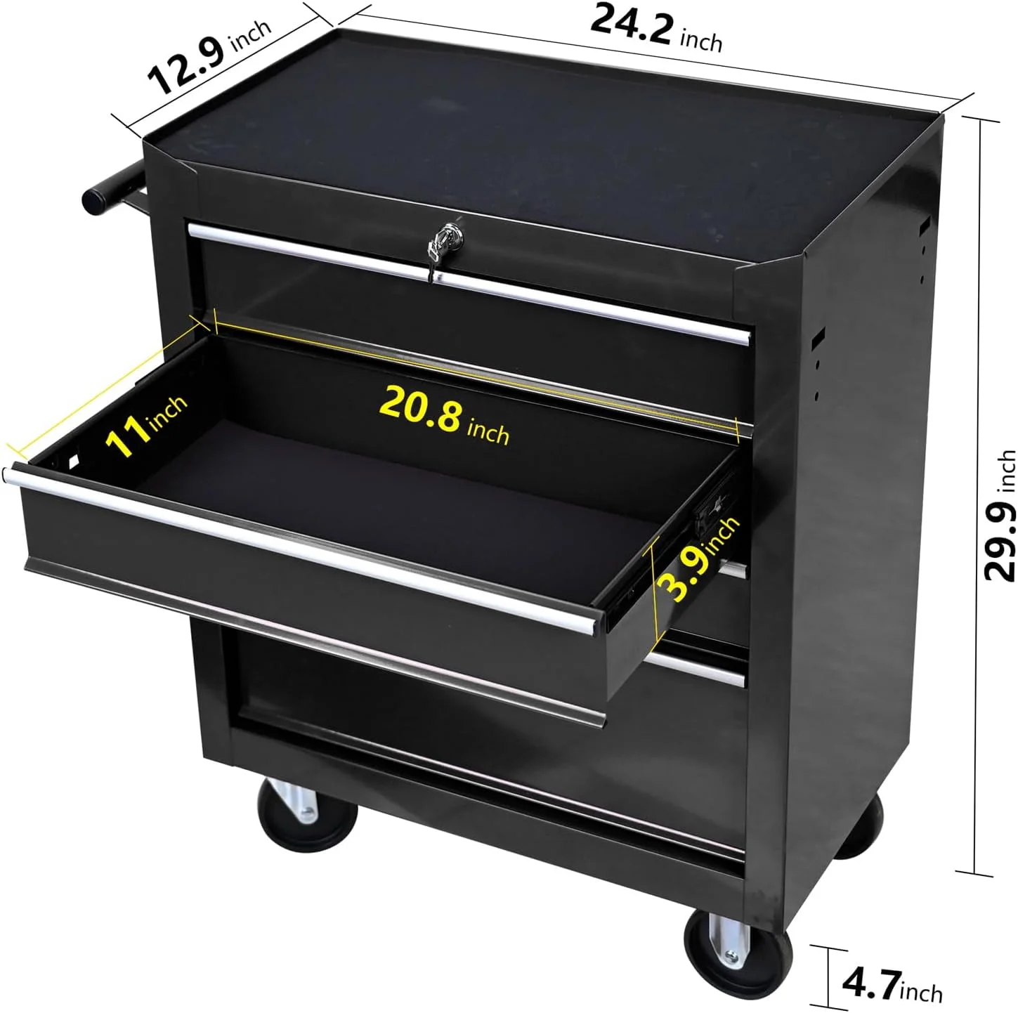 4-Drawers Tool Cabinets On Wheels,, 4 Universal Wheels & 2 Brakes, Heavy Duty Rolling Utility Tool Cabinet, Mechanic Tool Chest for Garage, Warehouse, Repair Shop