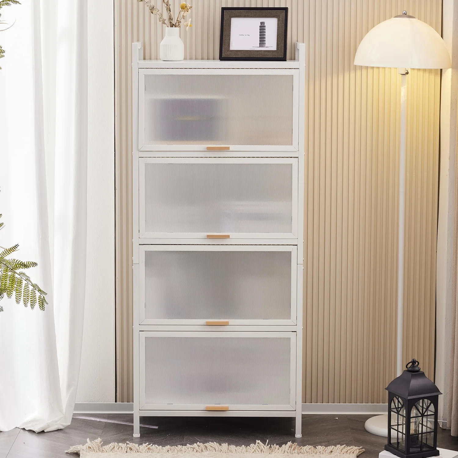 5-Tier Storage Shelf, Kitchen Storage Cabinet with Flip-up PC Doors, Mobile Microwave Stand, Freestanding Kitchen Bakers Rack with 4 Rolling Casters, 23.62