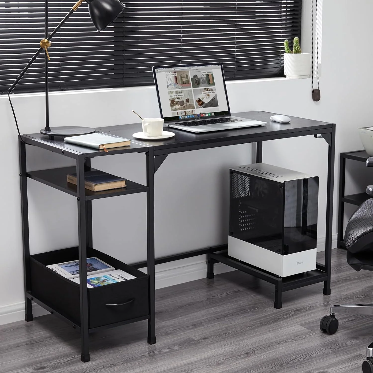 47 inch Computer Desk with Storage, Home Office Adult Lap Desks with Shelf, Bedroom, Living Room