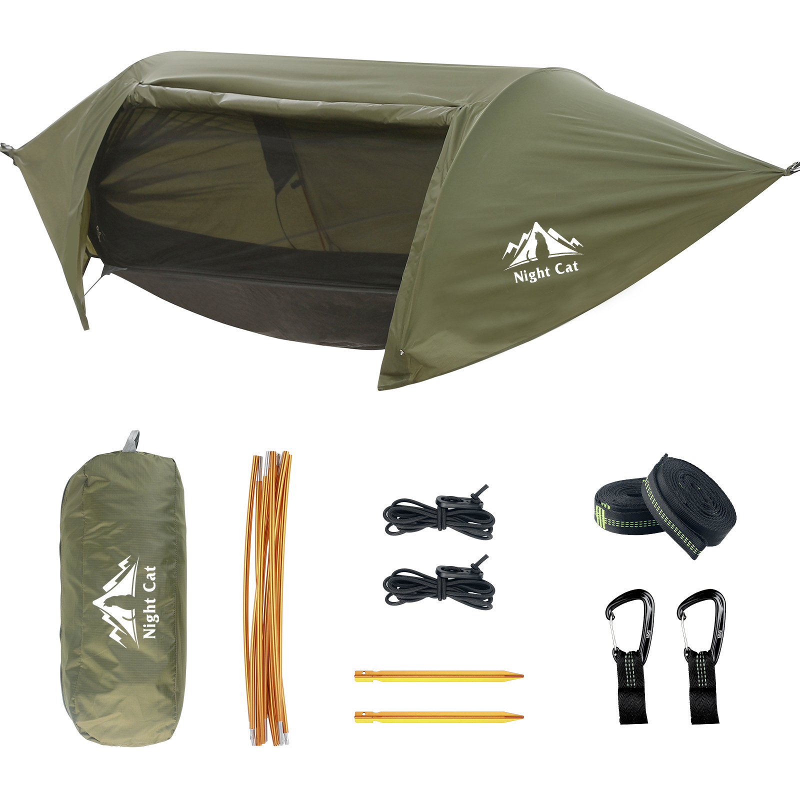 Night Cat Bottom Waterproof Model Camping Hammock Tent with Mosquito Net and Rain Fly for 1 Person Camping Lightweight 440LBS